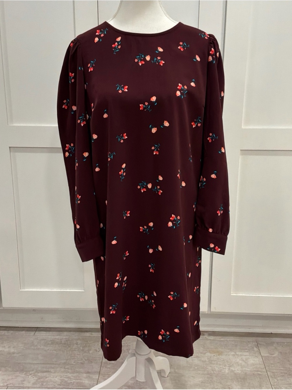 Old Navy Burgundy Long Sleeve Floral Sheath Dress Medium